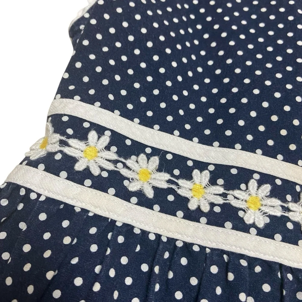 Vintage 90s Rare Editions Dress Girls Size 14 Polka Dot Daisy Appliqué Dress